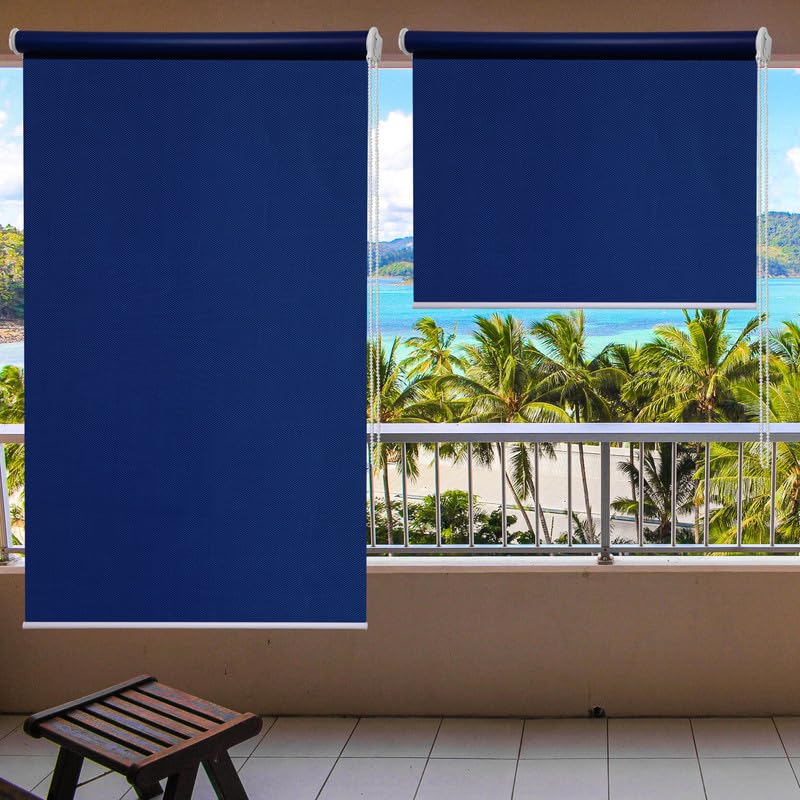 Image of Roller Blinds 300 GSM Polyester Fabric Waterproof & Sun Blockage Corded Roll Up and Down Blinds Curtains for Window, Door, Balcony (Navy Blue Color 3 X 7 Feet, Pack of 1 Piece)