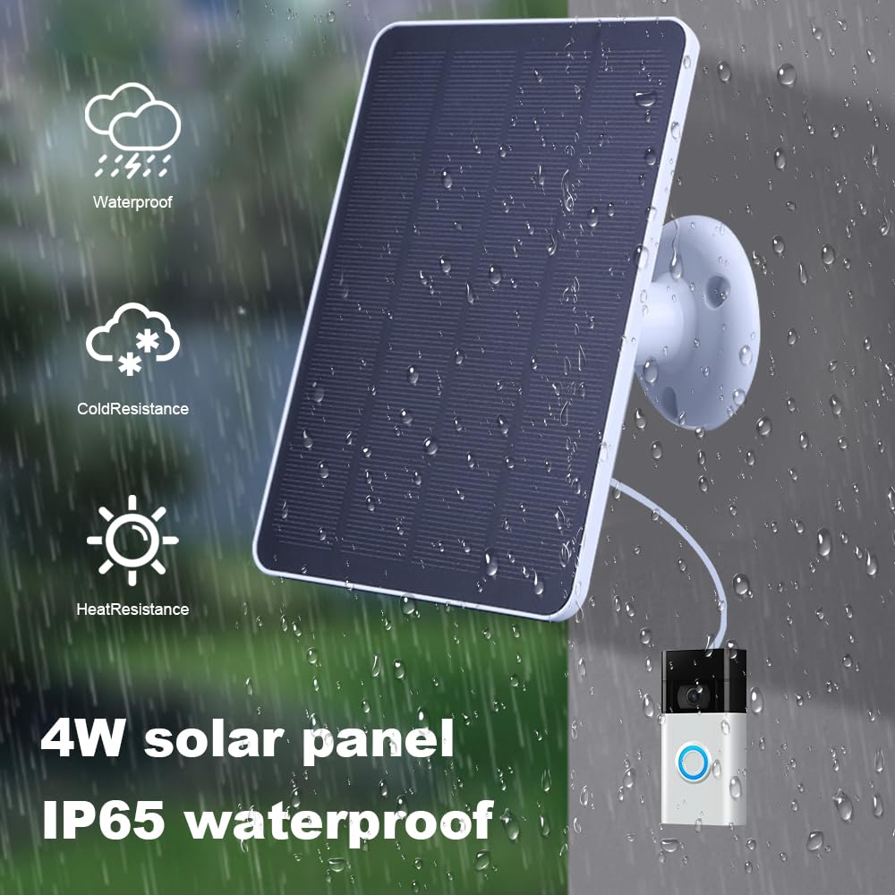 Panneau de charge solaire étanche 4 W 5 V Support réglable à 360° avec câble de charge de 2,9 m pour sonnette vidéo Ring 4/3/2