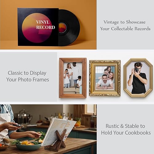 Miniatura 7 de masteymoh Soporte retro para discos de madera natural, soporte retro para discos de vinilo, soporte de discos de madera negra, soporte de placa
