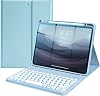 Round Keys Keyboard Case for iPad Pro 11 Inch M5M4 20252024 Cute Color Folio Stand Cover with Upper Pencil HolderMagnetic Detachable Keyboard,Misty Blue