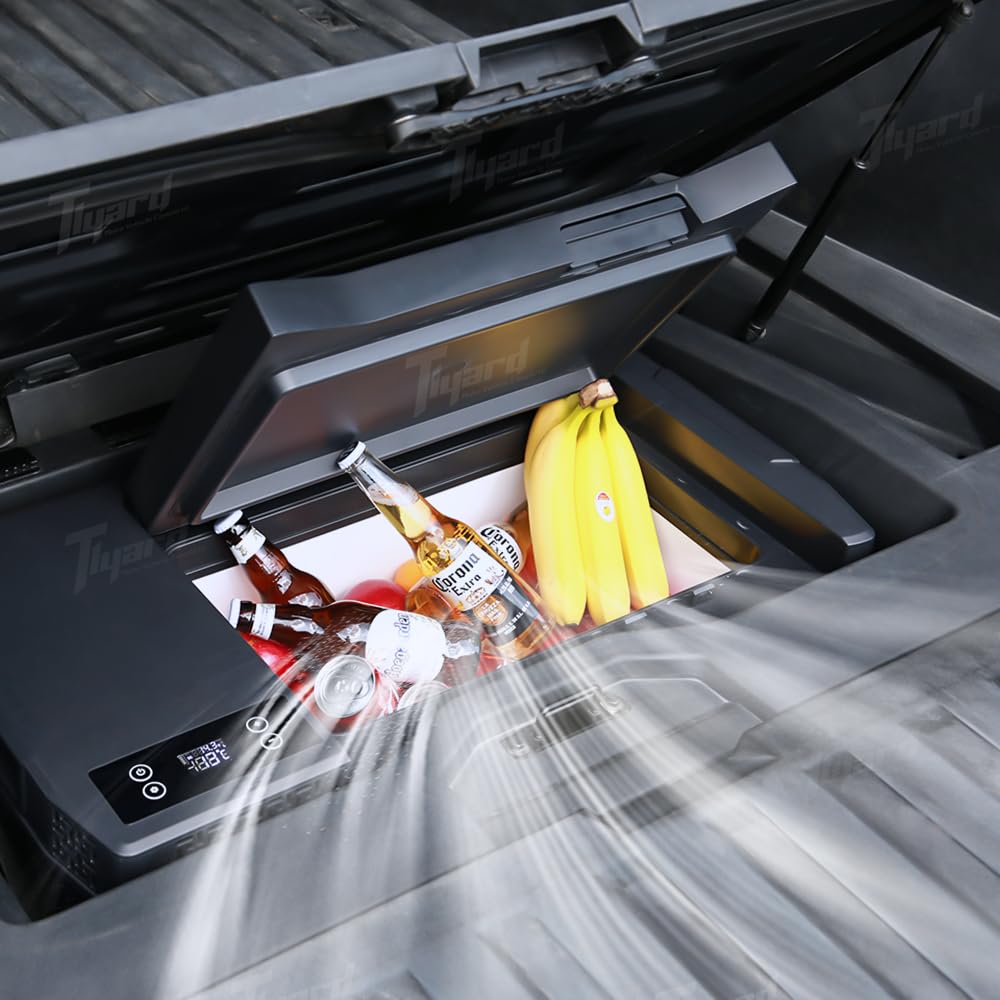 Tlyard Tesla Cybertruck Trunk Refrigerator 25L with APP Control, Truck Storage Cooler Outdoor Camping Fridge with Digital Display,Push-Button Adjustment,Interior Light & Handles