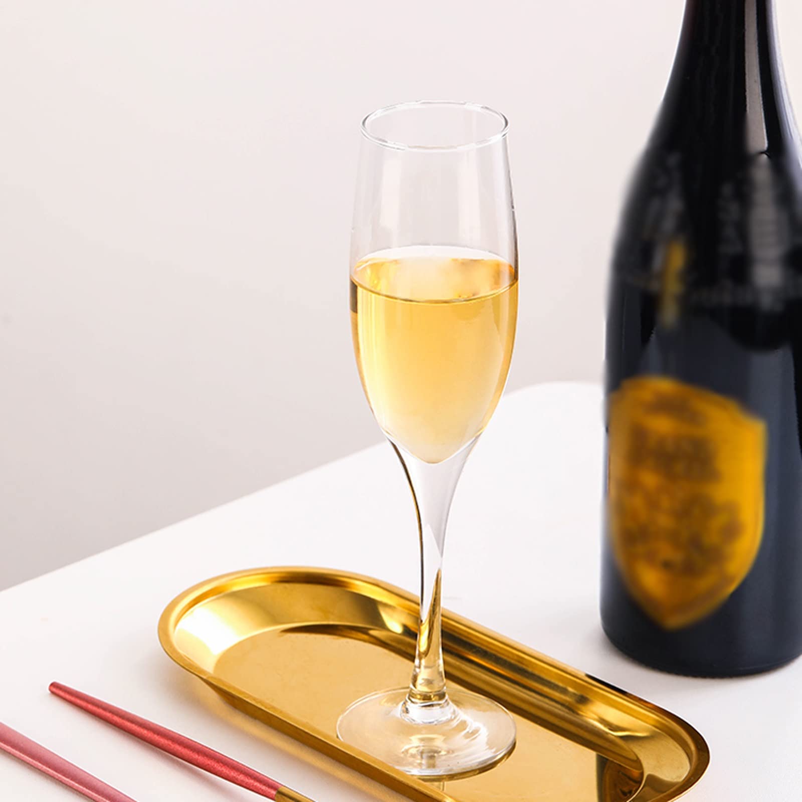 Verres à Champagne 6 Verres à Champagne Gobelets en Verre de Cristal Ménage Flûte à Champagne Ensemble Cadeau pour Mariage, Anniversaire, Noël Flûtes à Champagne (Taille : Or) (Gris)