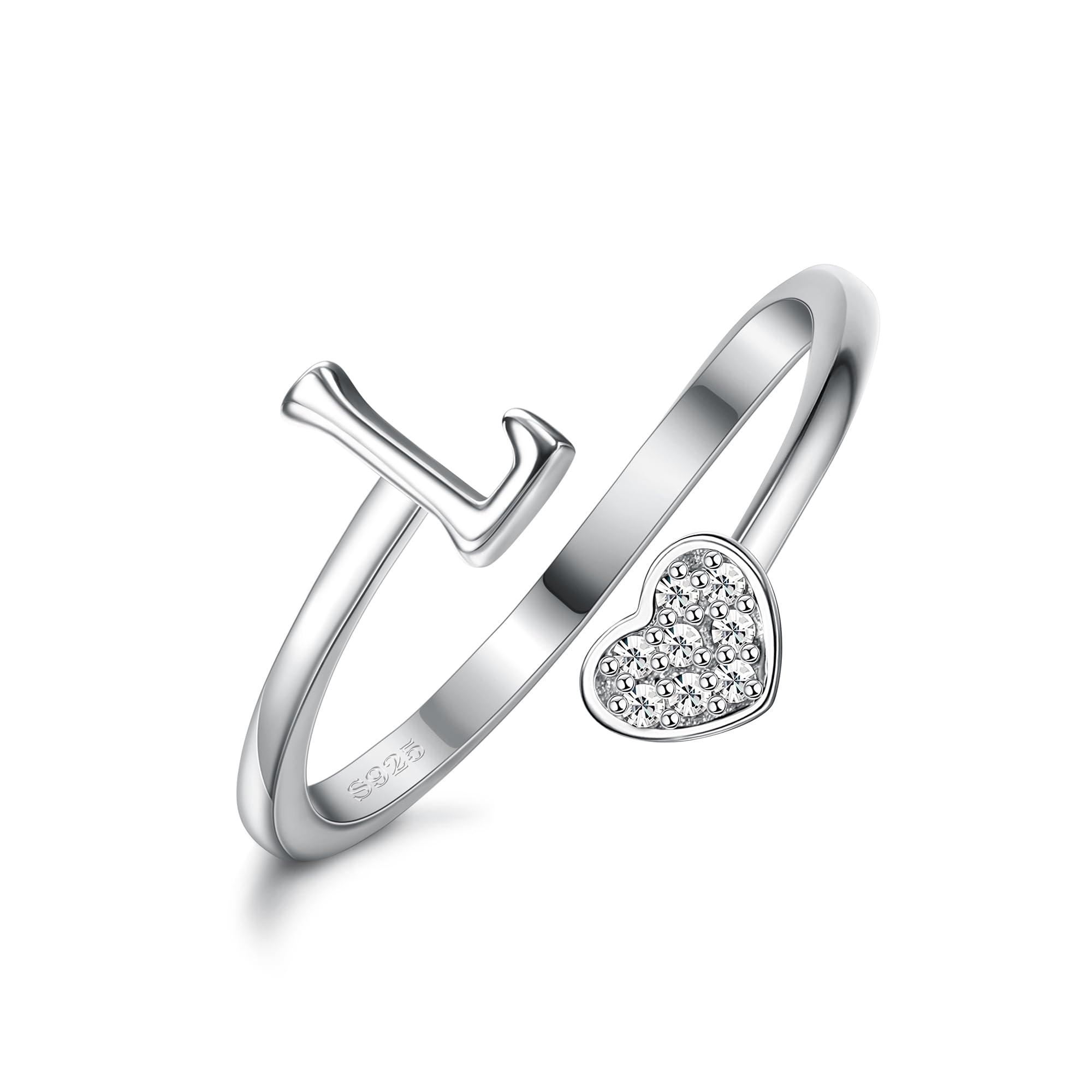 HMJGDHX Anillos de Plata de Ley 925 con Inicial de corazón para Mujeres y niñas, Anillos apilables Ajustables con Letras del Alfabeto chapados en Oro de 18 Quilates para Adolescentes