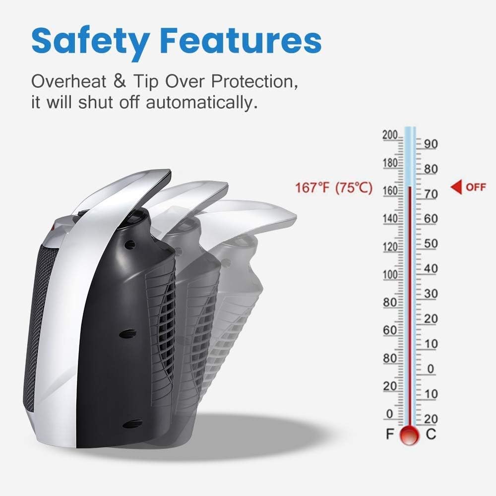 review Kismile Small Electric Space Heater Ceramic Space Heater,Portable Heater Fan for Office with Adjustable Thermostat and Overheat Protection ETL Listed for Kitchen, 750W/1500W…