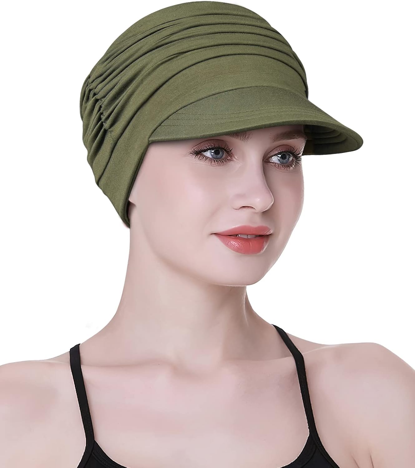 Soft Hats for Chemo, Womens Bamboo Baseball Cap, Hair Loss Turbans Army Green