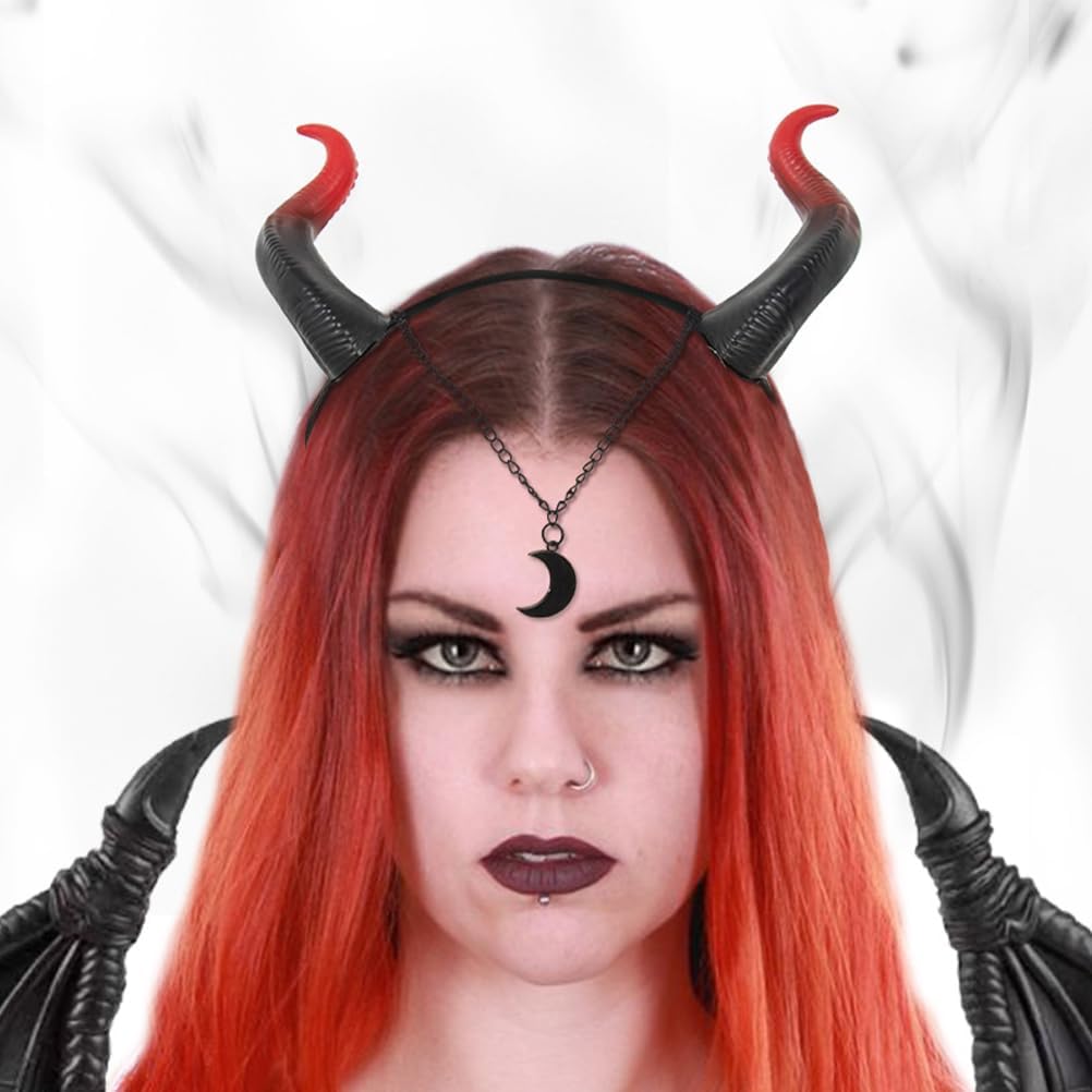 Beaupretty 2pcs Devil Horns Headband Black Red Gothic Horns Hairband Demon Headpiece Costume Headwear for Halloween Cosplay Photo Props