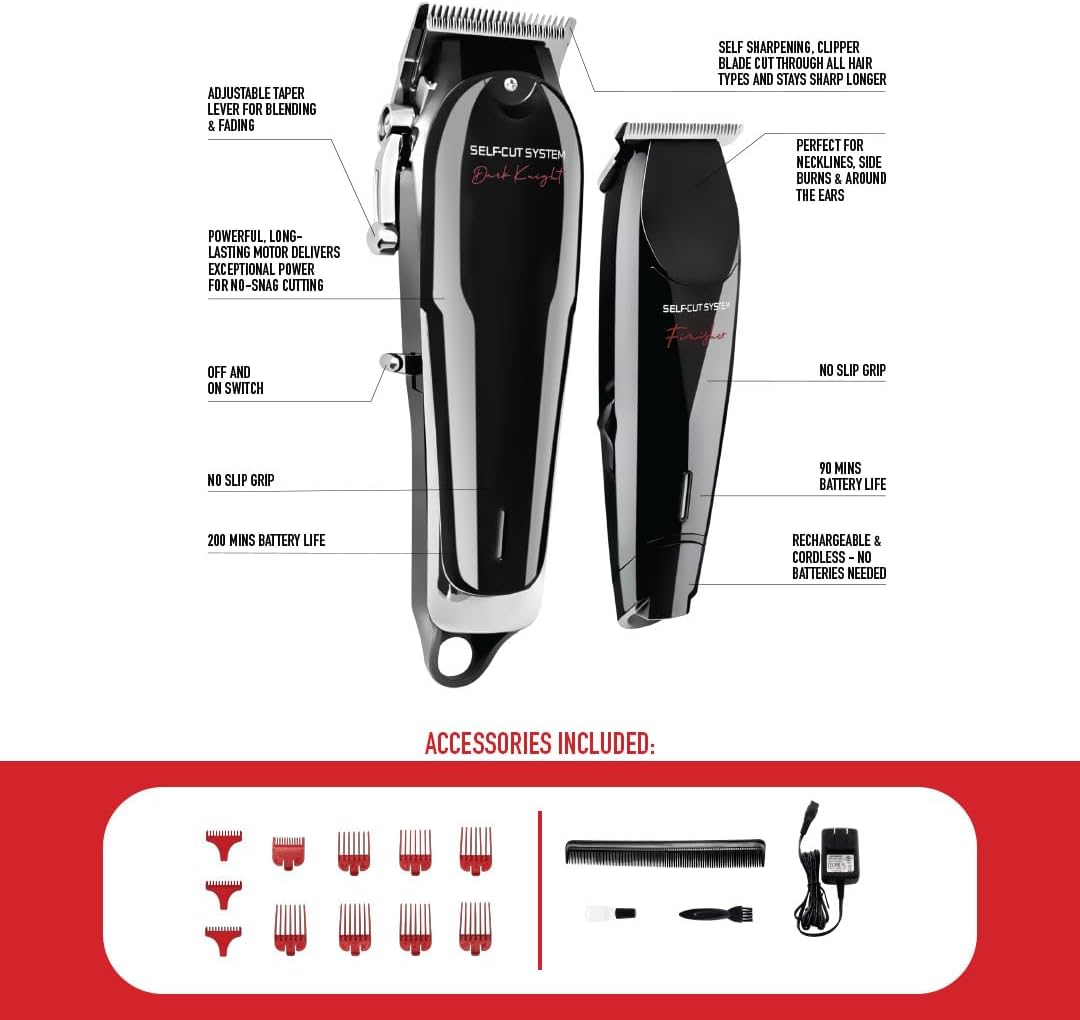Self Cut System 4.0 Portable Mini Travel Retro Kit - 3 Way Mirror with Cordless Hair Clipper & Trimmer Combo for Men – Barber Kit with Precision Blades, Adjustable Taper & Fully Rechargeable