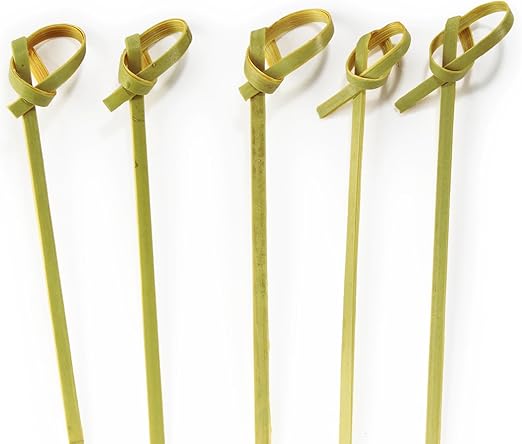 BambooMN 3.5" Bamboo Green Knot Food and Cocktail Skewer Picks - 1,000 Pieces
