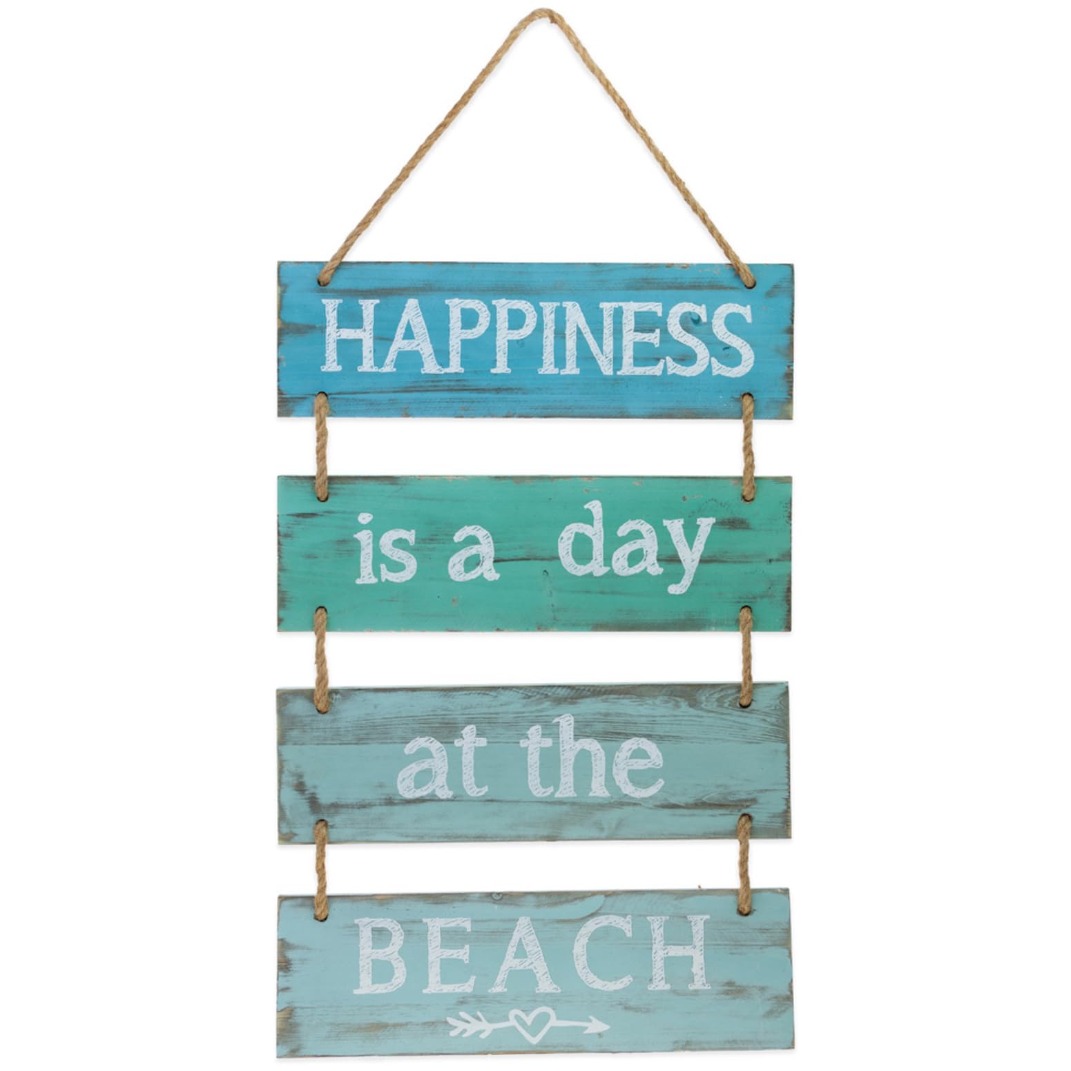 Boston International Coastal Décor Wooden Hanging Wall Sign, 18.25-Inch, Happiness At The Beach