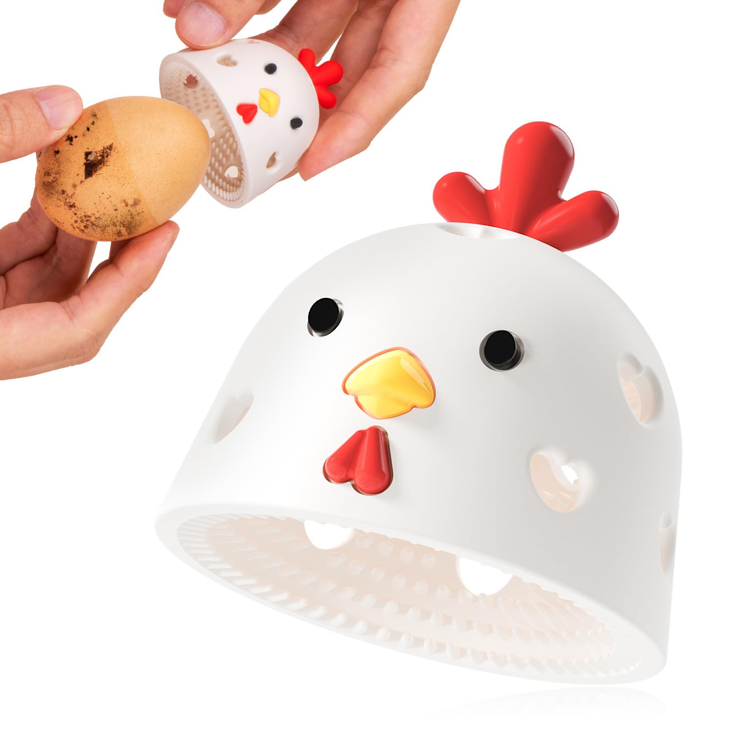 Silicone Egg Washer for Fresh Eggs, Multipurpose Cleaning Egg Brush Tool Funny Chick Shape Egg Scrubber Reusable Egg Brush Cleaner?White?