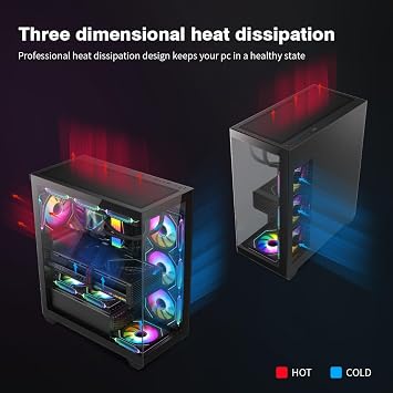 RUIX OV603 ATX Mid-Tower PC Case, Spacious High-Airflow Gaming Case with 4 x 120mm PWM ARGB Fans, USB 3.0 & Type-C Ports, Tempered Glass, Large Capacity Computer Case - Black