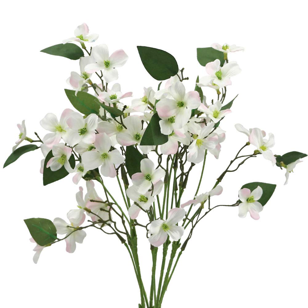 LIUCOGXI 4 Pcs Dogwood Flowers Floral Arrangements Artificial Silk Bouquet White for Home Wedding Bridal Bouquet Kitchen Table Vase Decoration