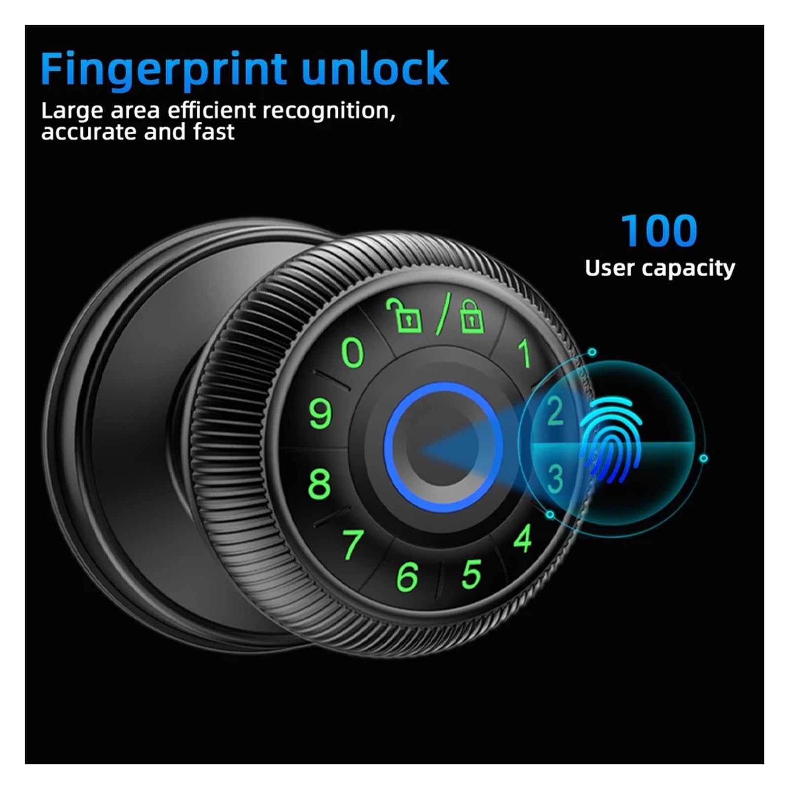 Q6 Smart Fingerprint Door Lock Round Knob Electronic with Password/Key APP Unlock(Q6 Black)