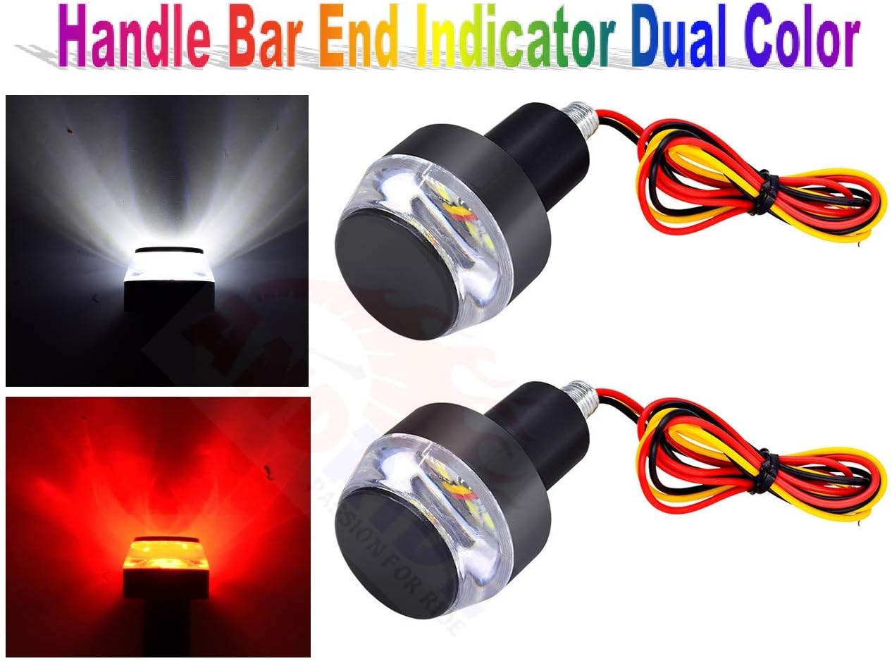 (Imported) Motorcycle Turn Signal LED Light Indicator Dual Color Bike 7/8" Handle Bar End Plug Cap DRL Lamp (Set of 2, Yellow & White)
