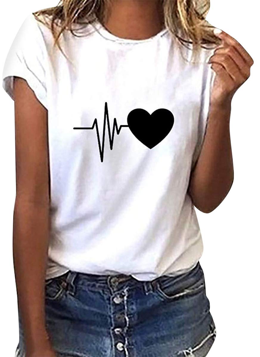 heekpek Maglietta Manica Corta Donna Amore T-Shirt Cotone Maglietta Elegante Donna Casual T-Shirt Estiva con Girocollo Modello Vintage ModaT-Shirt Manica Corta Camicia