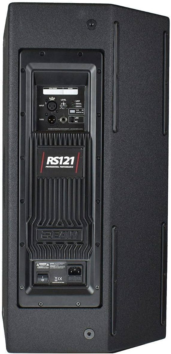 Rear view of the EAW RS121 loudspeaker showing the control panel and input/output connections