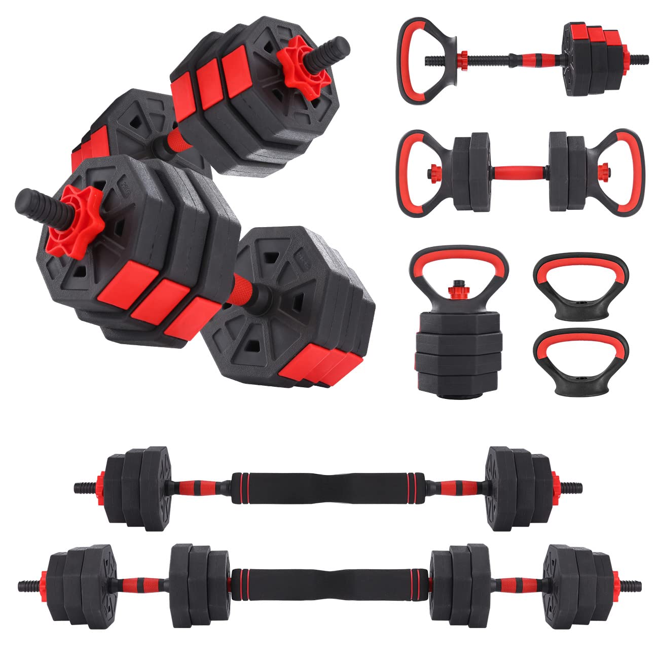 44LBS Adjustable Dumbbells Set, Octagonal Designed Weights Dumbbells Set, Anti rolling Fitness Dumbbells