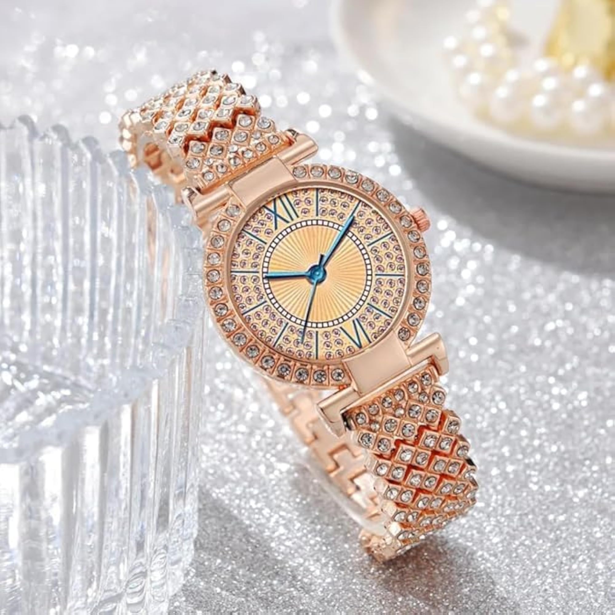 Women's Premium Rose Gold Diamond-Studded Watch