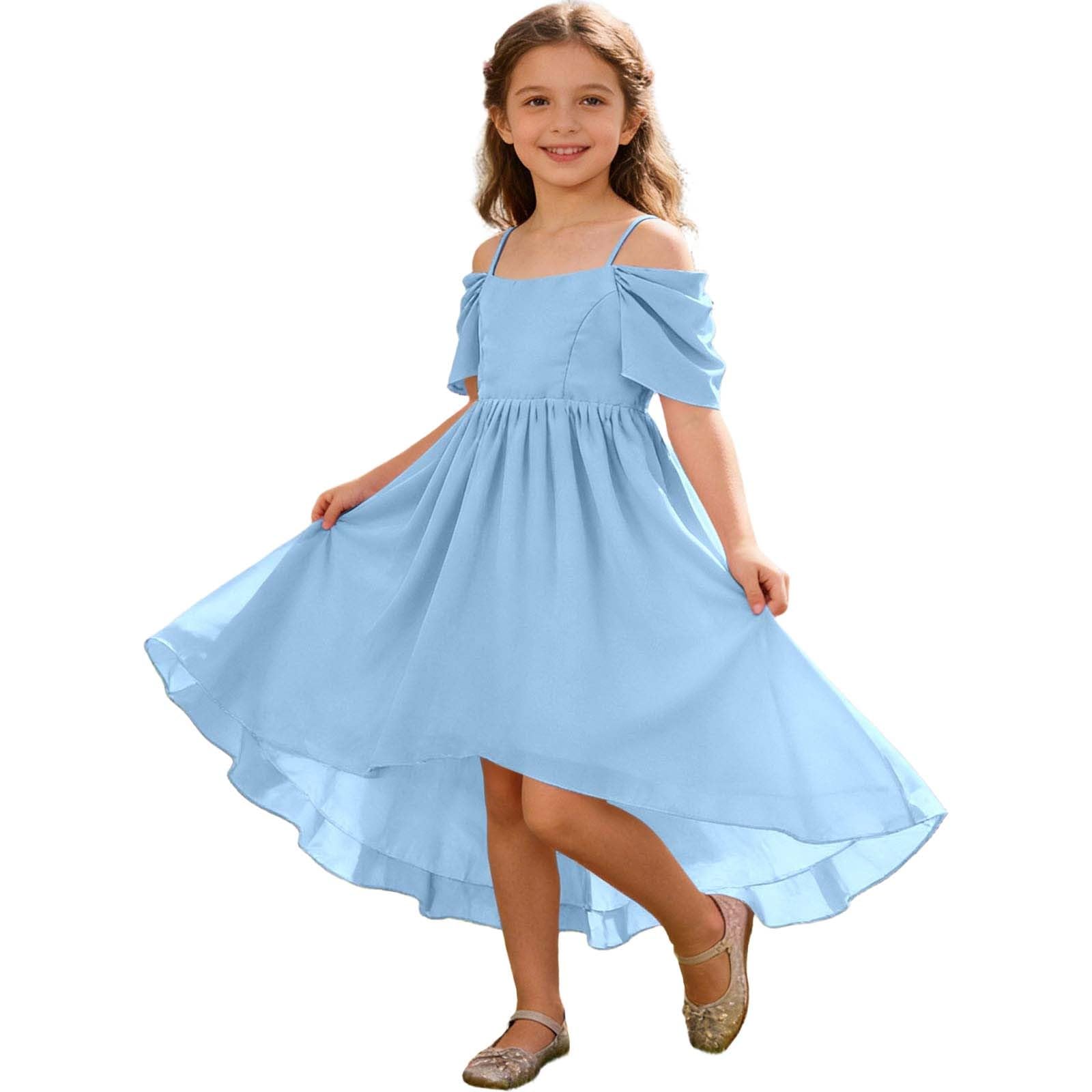 Mädchen Kleid A-Linie,Musselin Kleid Mädchen Sommer,Asymmetrisches Chiffon mit Blumenmuster Party Teenager Junge Festliche Anlässe Swingkleid Vintage Alltag Feier