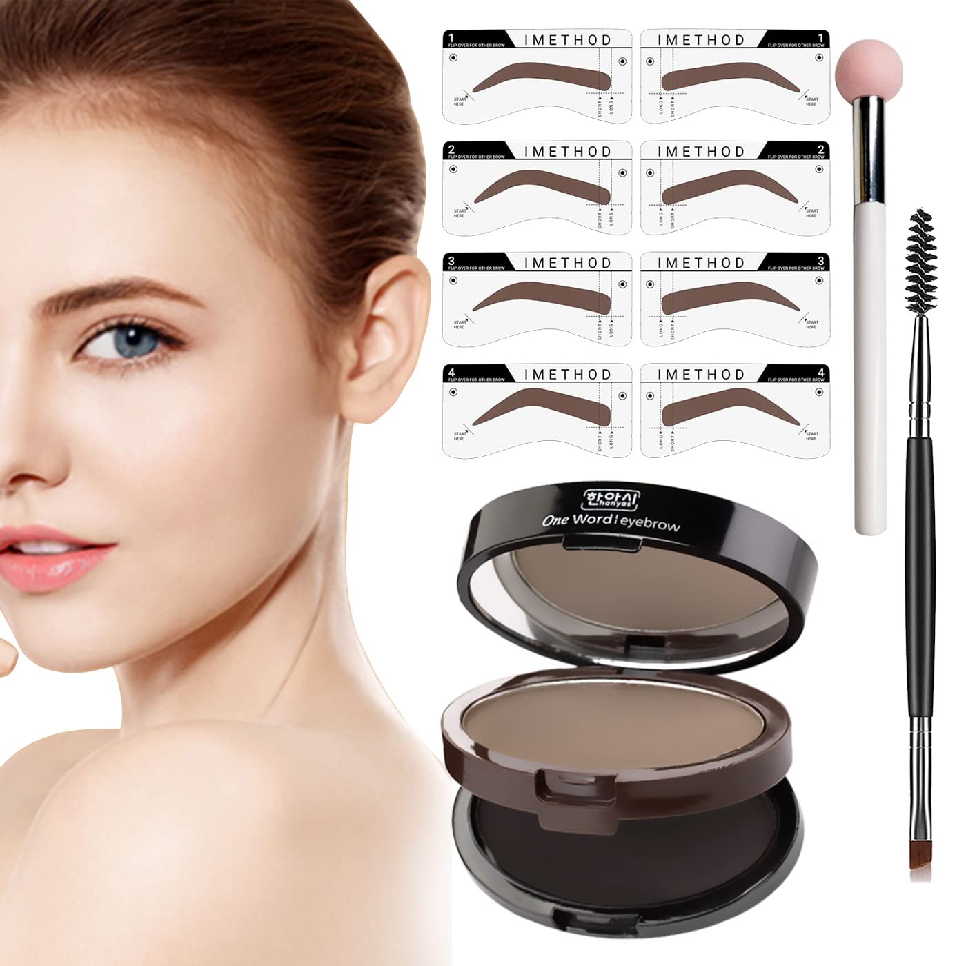 Eyebrow Stamp and Eyebrow Stencil Kit - Eye Brow Stamping Kit , Eyebrow pencil,Brow Stamp Trio Kit, 24 Brow Stencils and Stamp Kit, Brow Eyebrow Kit