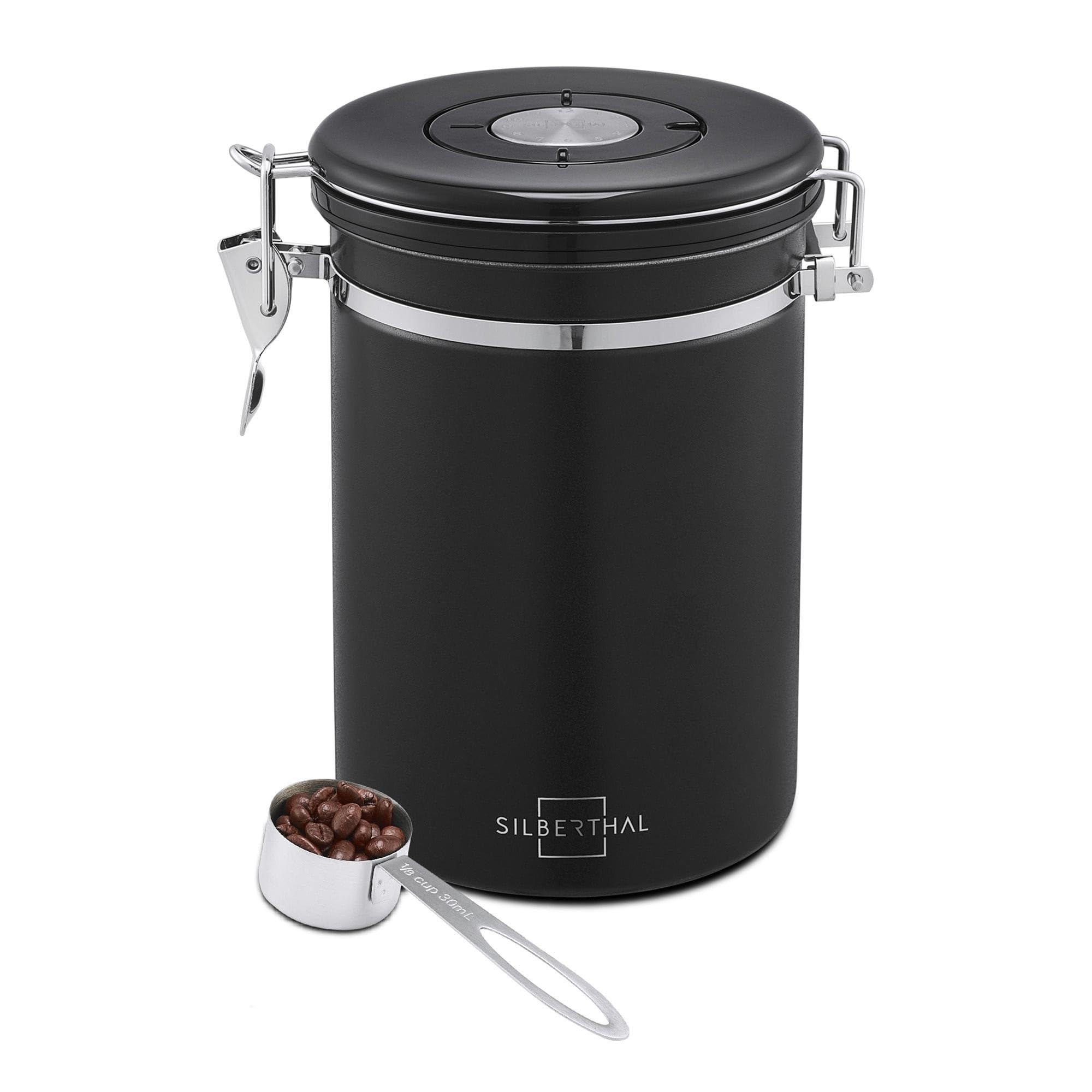 SILBERTHAL Porta caffè ermetico 500g - Acciaio inox con cucchiaio dosacaffè - Contenitore caffe in grani o macinato