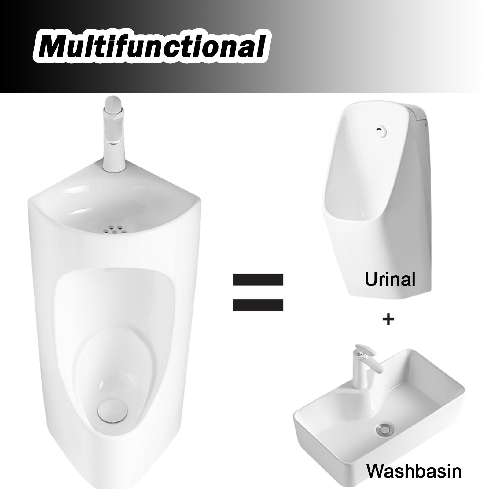 Urinario de pared para hombre con lavabo, urinarios de esquina de cerámica fáciles de limpiar para hombres, para garaje/sótano/escuelas/estudio