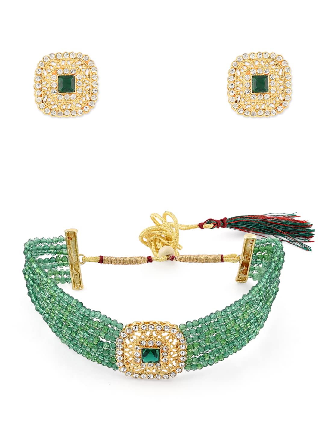 ZAVERI PEARLS Green Multistrand Crystal Beads Choker Necklace & Earring Set For Women-ZPFK10240 (B093Y6G68T) Amazon Price History, Amazon Price Tracker