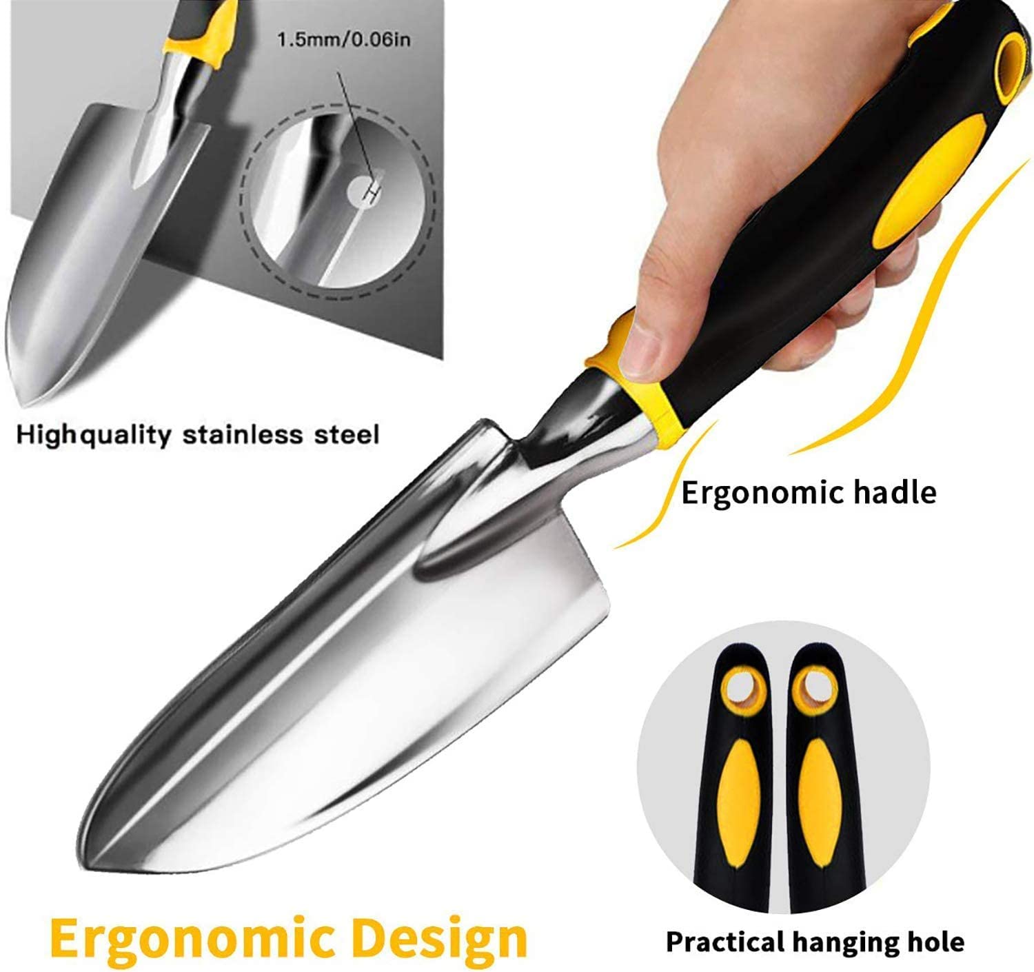 Edward Tools 3-Piece Gardening Hand Tool Set - Heavy Duty Aluminum Trowel, Transplanter, Hand Rake (Bend & Rust Proof) - View #11