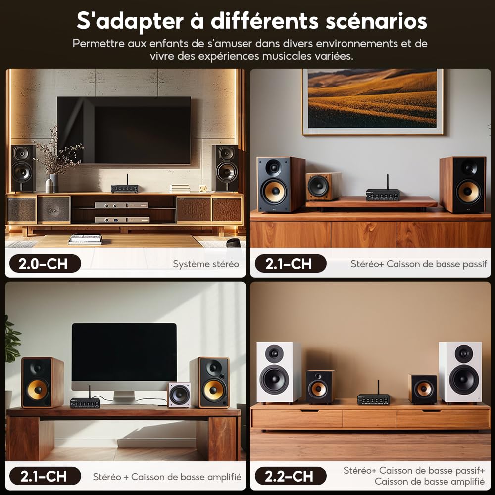 AIYIMA B07 amplificateur Bluetooth 5.2 TPA3255 2.1 canaux Caisson de Basses 300Wx2 + 300W pour Haut-parleurs de bibliothèque de Bureau à Domicile caissons de Basses avec Alimentation auxiliaire