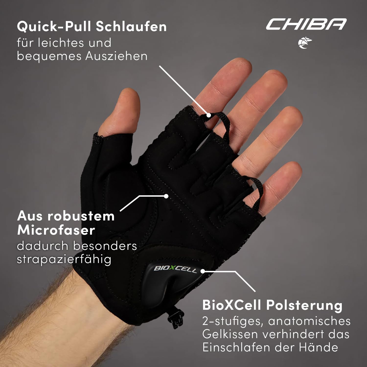Chiba BioXCell Super Fly | Langlebige Sommer Rad Handschuhe für Damen & Herren | Anatomisches Gelkissen | Robuste Microfaser | Atmungsaktive Stricktechnologie