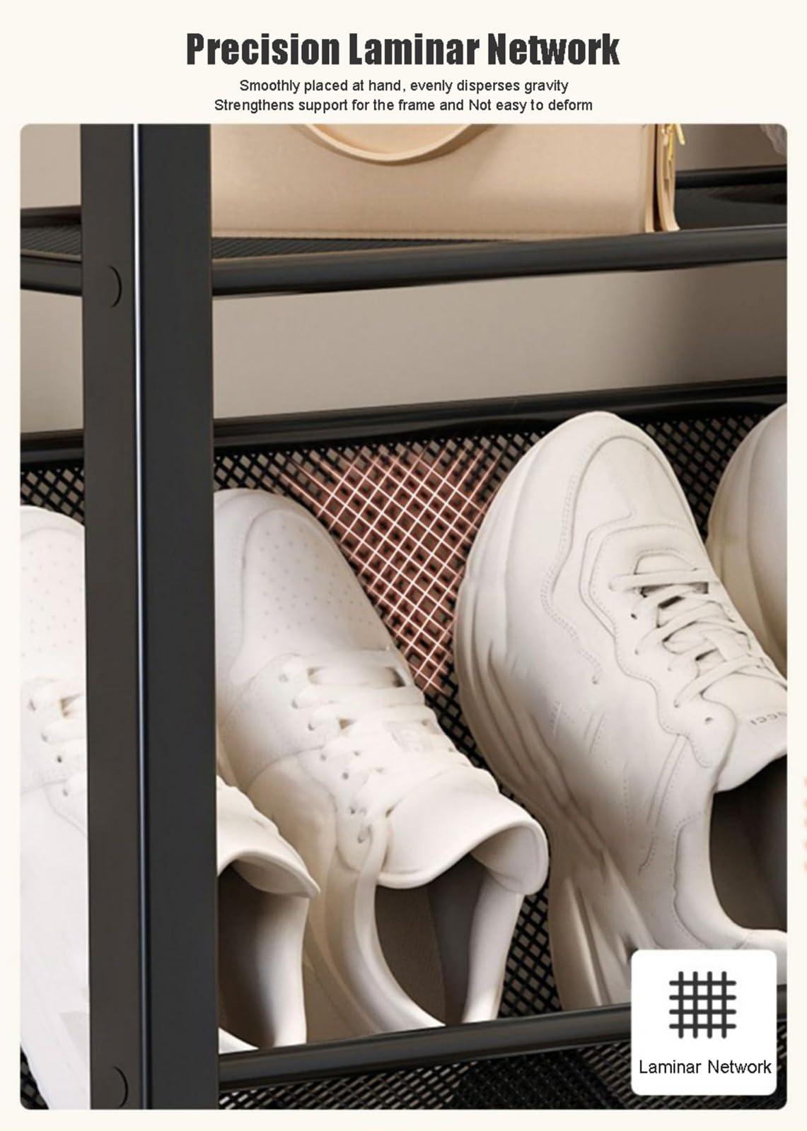 Mehrstöckige schlanke Schuhaufbewahrung – schmales verstellbares Regal für platzsparenden Schuhschrank, Präzisionsmesh-Design für optimale Luftzirkulation und Sichtbarkeit.