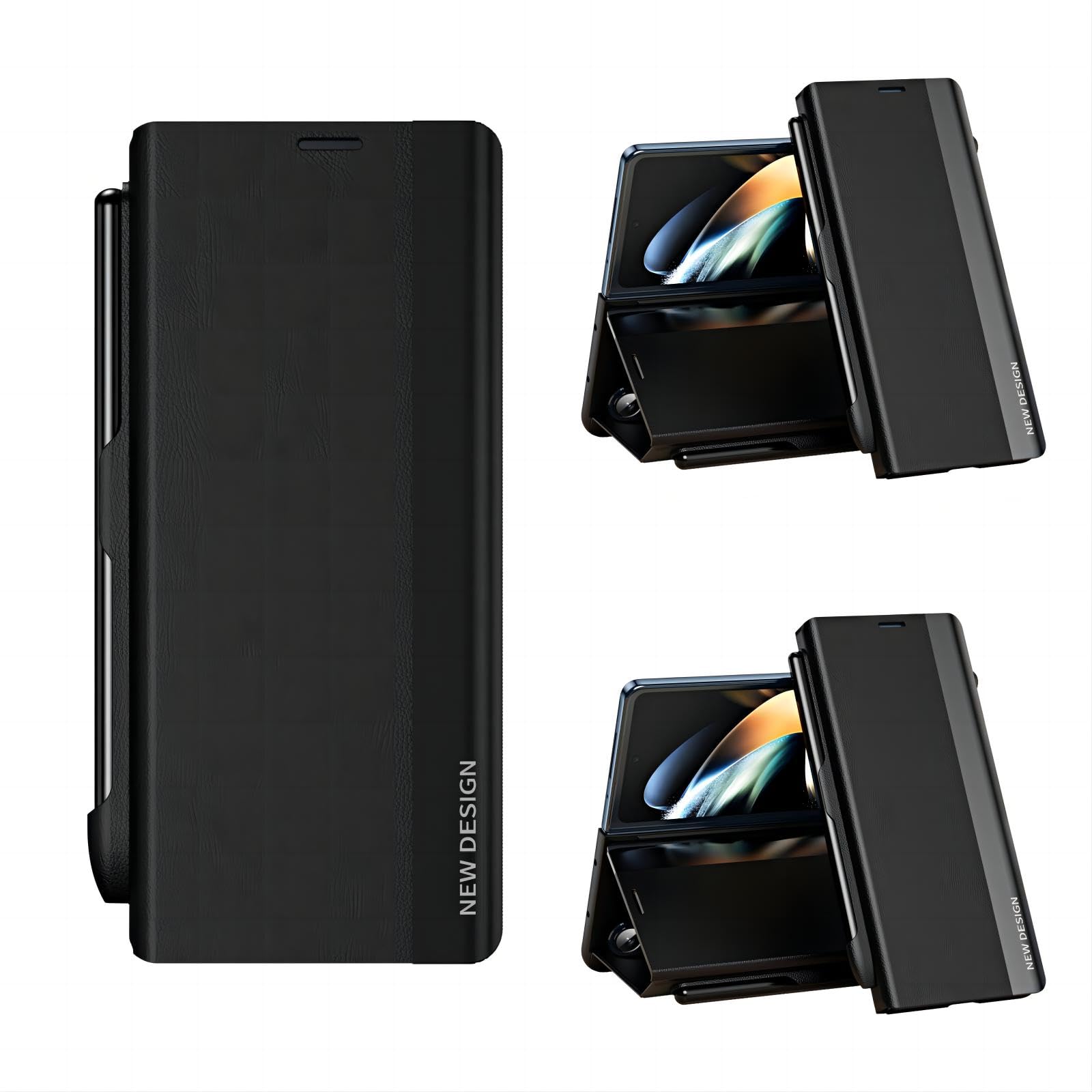 für Fold6 Klapphüllen + Stift + Stiftschlitz,Ständer Leder Magnetic Flip Folio Shell für Samsung Galaxy Z Fold6(1)