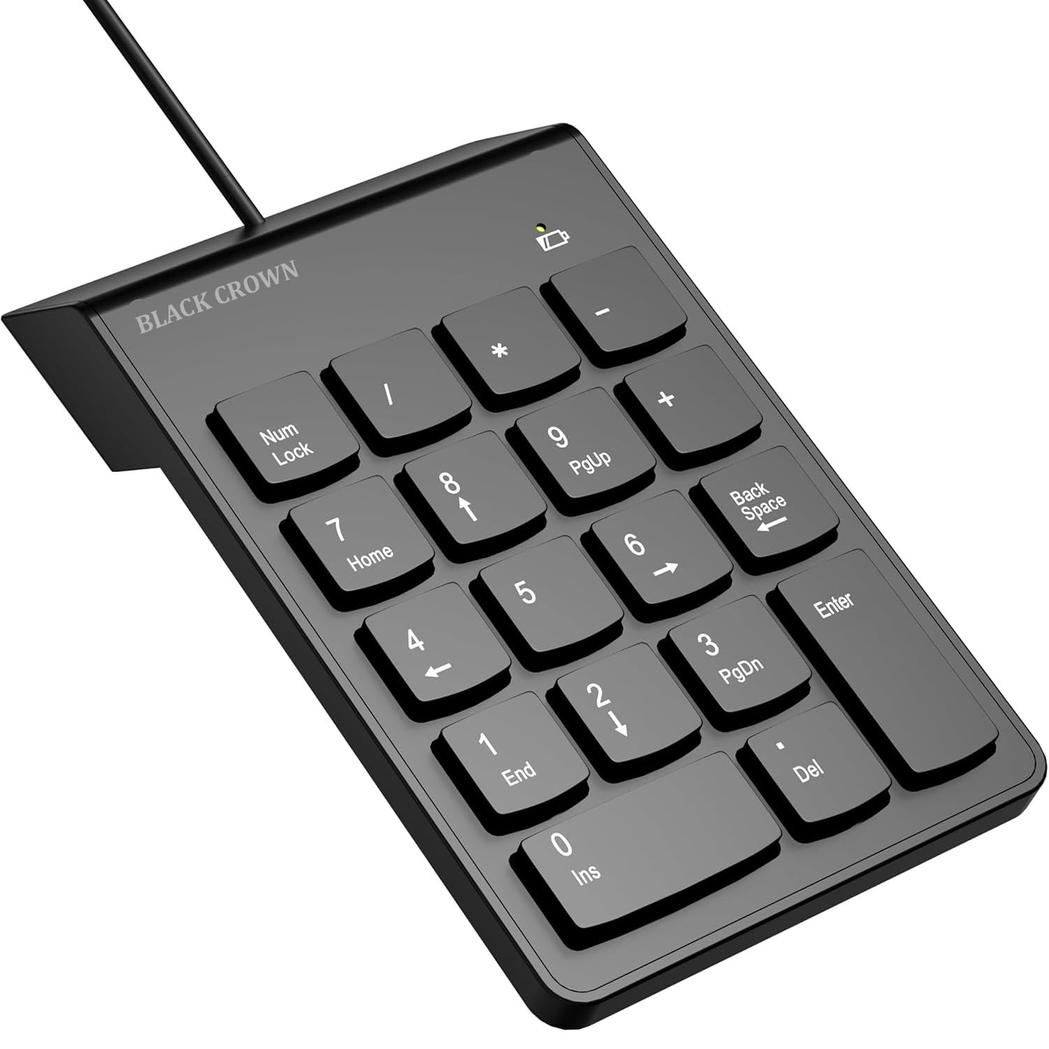 black crown numpad keypad usb numeric keypad, number pad additional keyboard, keypad numeric block with 18 keys for laptop ultra-book netbook desktop pc mini keyboard with cable.(black)