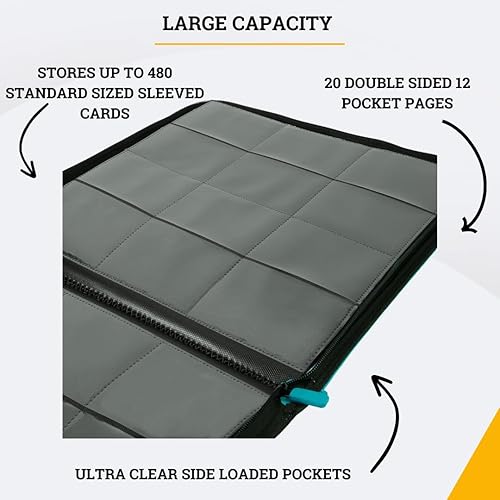 Miniatura 3 de Card Guardian - Carpeta prémium de 12 bolsillos con cremallera para 480 tarjetas coleccionables TCG (verde azulado)
