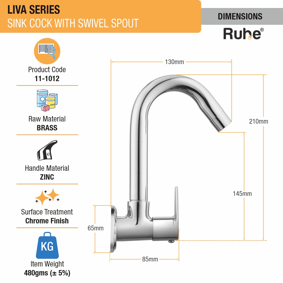 Ruhe Chrome Sink Cock - Flexible Swivel Faucet -2 Ruhe Chrome Sink Cock - Flexible Swivel Faucet -2