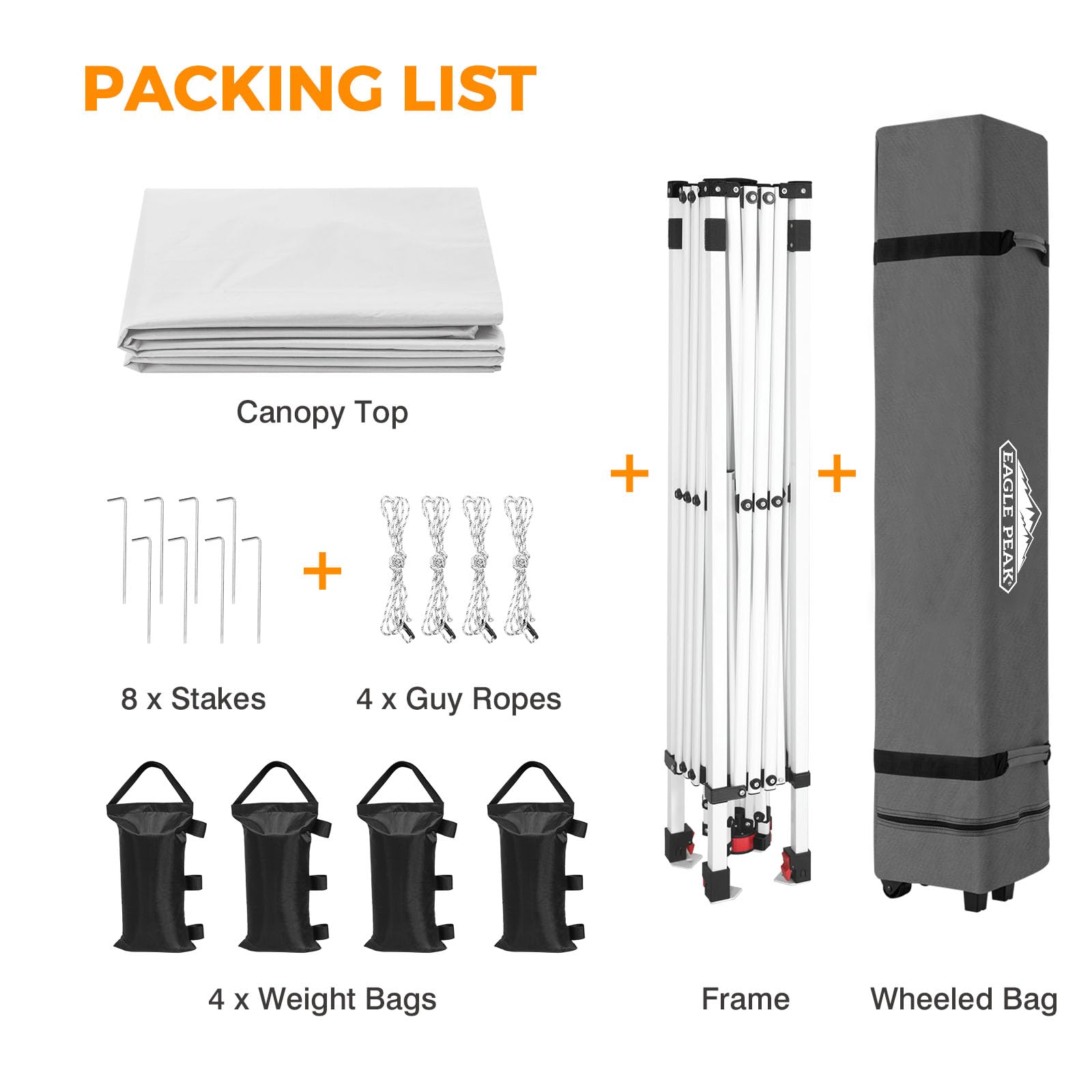 EAGLE PEAK Namiot-Retina Samorozwijany z Torbą Transportową na Kołach, 8 Špilkami, 4 Liniami Stabilizującymi, 4 Torbami do Napełnienia, Łatwy w Montażu, 3x3 m, Biały