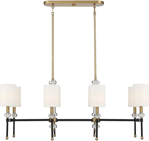 Miniatura 3 de Savoy House 1-1889-8-143 Tivoli - Candelabro lineal tradicional de tela blanca con detalles de cristal transparente, 8 luces 480 vatios totales, 16