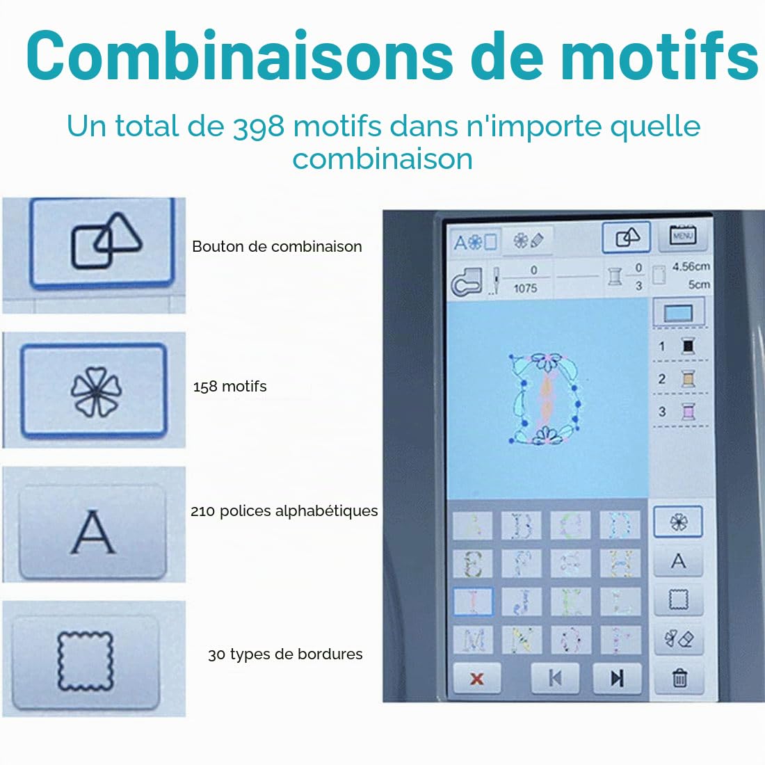 Machine à Broder électrique Automatique Machine à Coudre 158 Motifs Intégrés avec Zone Broderie 4" X 9,2",écran Tactile LCD,210 Lettres Intégrées,30 Bordures Motifs,Couture Facile