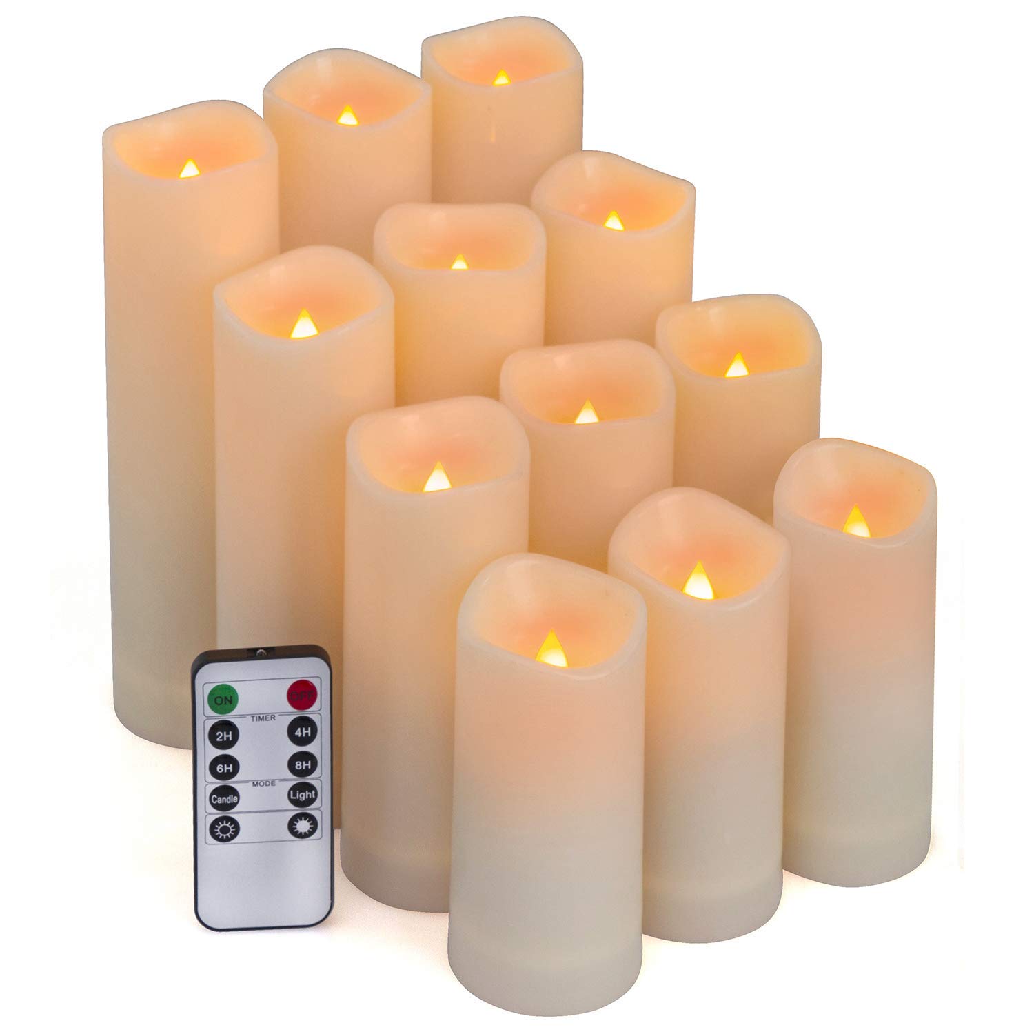 Aignis 12-Pack Waterproof Flameless Candles, 2.2" Slim Plastic Battery Operated LED Pillar Candles with 2 Remotes &amp; Timers, Melt-Proof Fake Electric Candles for Outdoor Patio, Wedding, Home Decor
