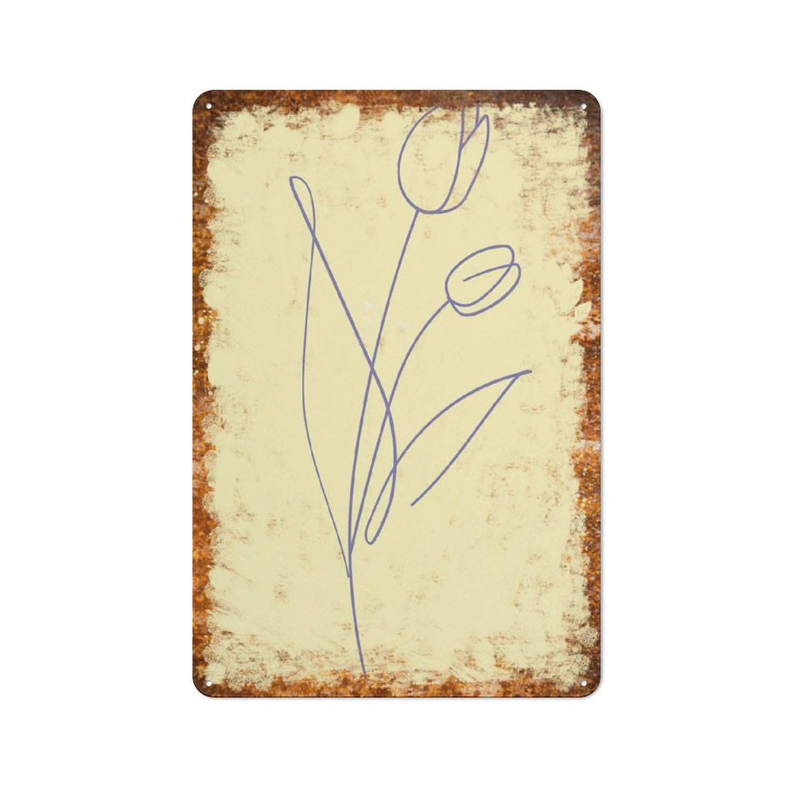 peiyeety Metal Tin Sign Tulip Flower Line Art Pattern Vintage Rustic Wall Art Kitchen Bathroom Bedroom Living Room Cafe Farmhouse Entryway Office Garage Home Bar Laundry Room Porch Patio 6x8 Inch