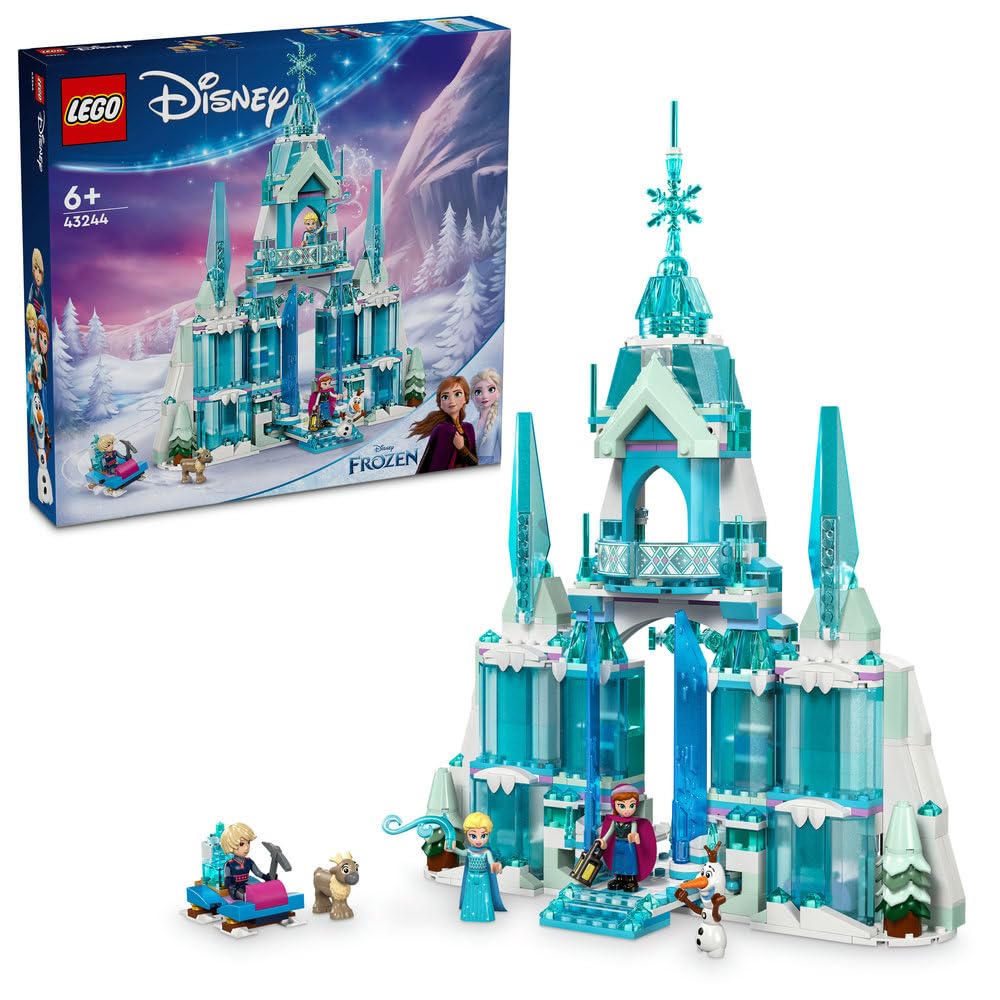LEGO ǀ Disney Princess Kraina Lodu Lodowy pałac Elzy 43244 | Frozen, zamek i 5 postaci, zabawka dla 6-latki, prezent dla dziewczynki i chłopca, zestaw klocków dla dzieci, 630 elementów