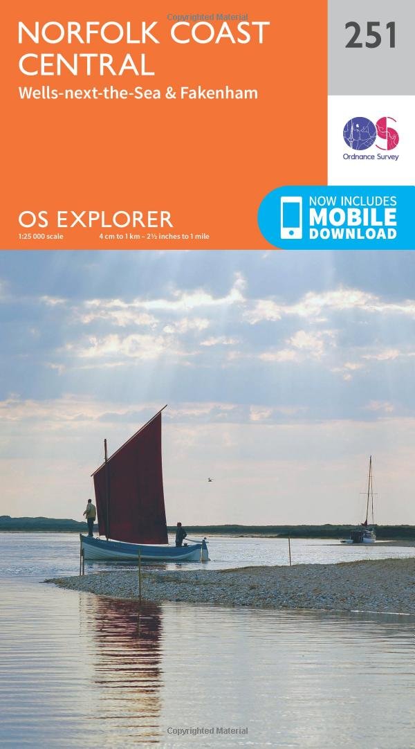 Norfolk Coast Central Map | Wells-next-the-Sea & Fakenham | Ordnance Survey | OS Explorer Map 251 | England | Walks | Hiking | Maps | Adventure