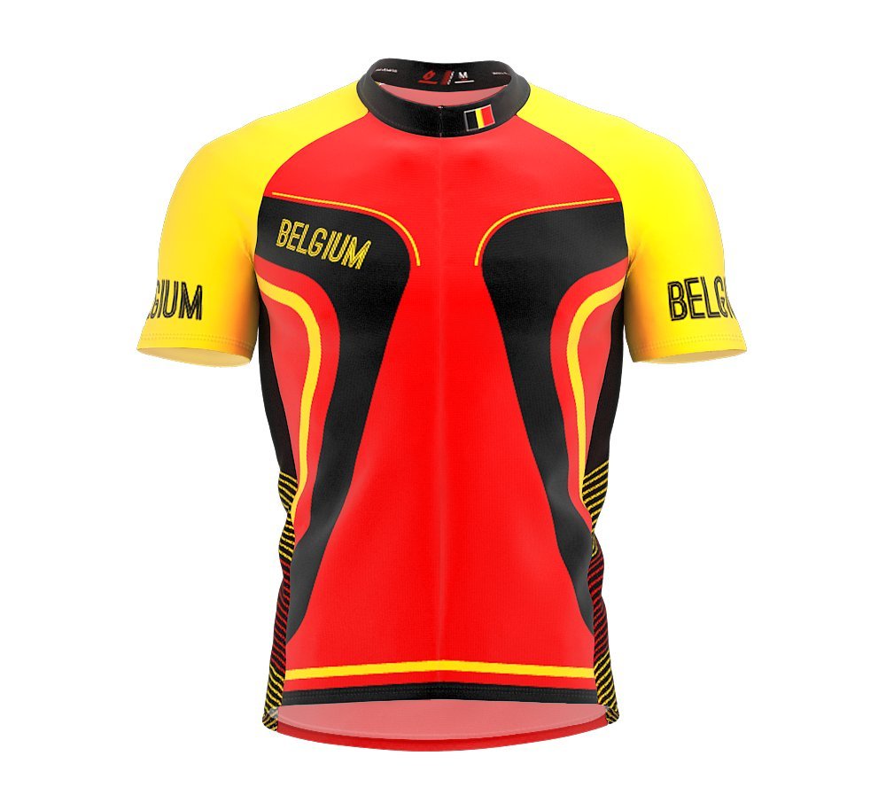 ScudoPro Belgium Full Zipper Bike Short Sleeve Cycling Jersey for Men - Size XL Multicolored