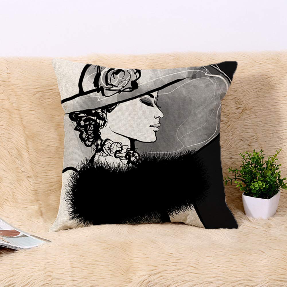 Awowee Flax Throw Pillow Cover – 1920s Young Woman Art Print, 18x18 Inch Cotton Linen Case