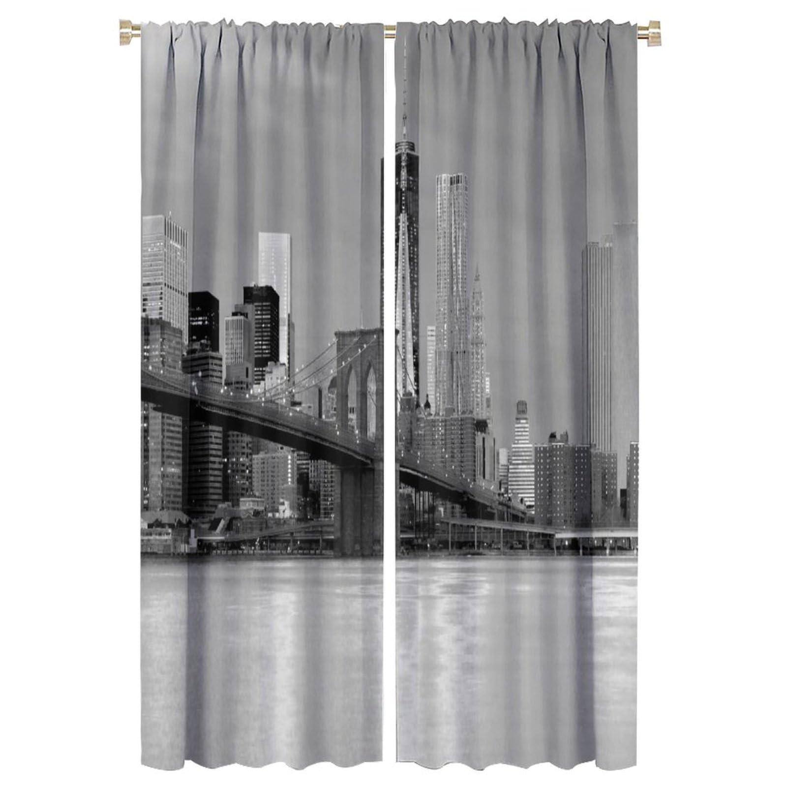 Modern Blackout Window Curtains, Brooklyn Bridge Sunset Manhattan American New York City Famous Town for Bedroom Living Room Darkening Window Drapes 2 Panels 42x63in