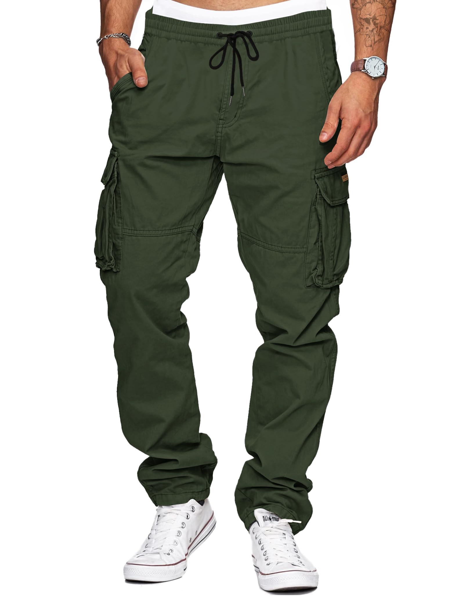TARAINYA Pantaloni Cargo Uomo Cotone Baggy Coulisse Chino con Tasche