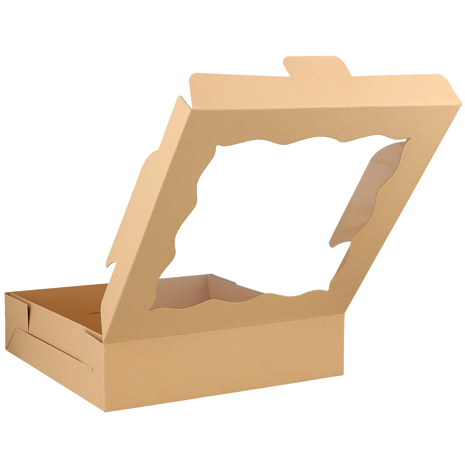 Paquete de 50 cajas cuadradas de papel kraft para panadería de 10 x 10 x 2.5 pulgadas con ventana transparente, cajas grandes para tartas, cajas planas marrones para pasteles