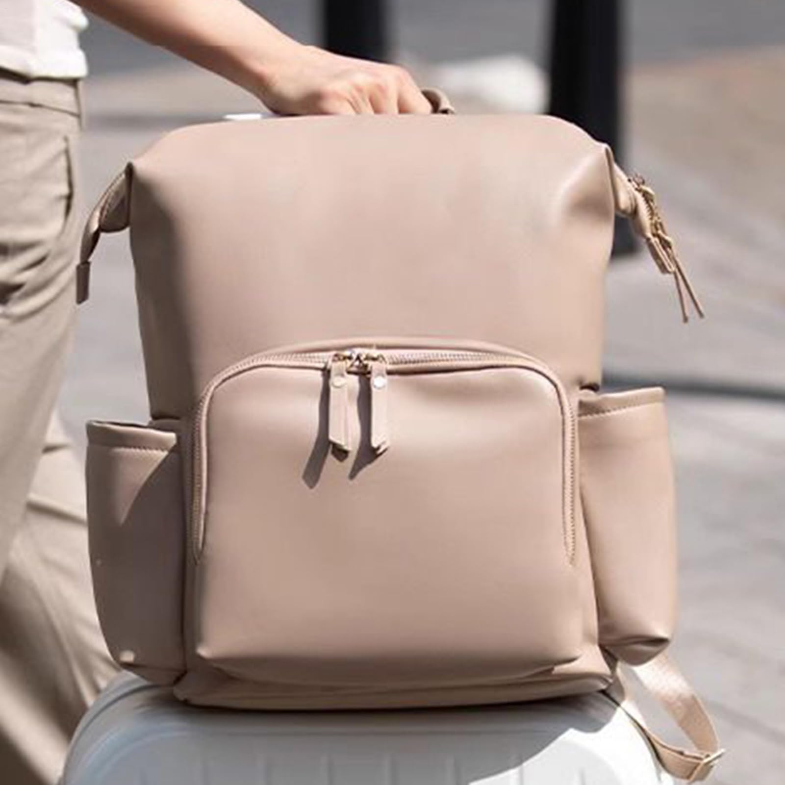 Bolsa de pañales de cuero, mochila de pañales de cuero Bolsa para bebés