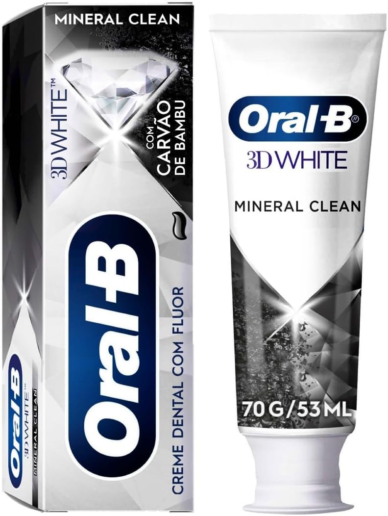 Oral B Pasta de Dente 3D White Mineral Clean com Carvão de Bambu, Fórmula de Carvão Natural, Com Flúor, 53 ml