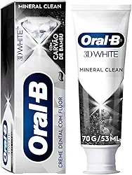 Oral B Pasta de Dente 3D White Mineral Clean com Carvão de Bambu, Fórmula de Carvão Natural, Com Flúor, 53 ml